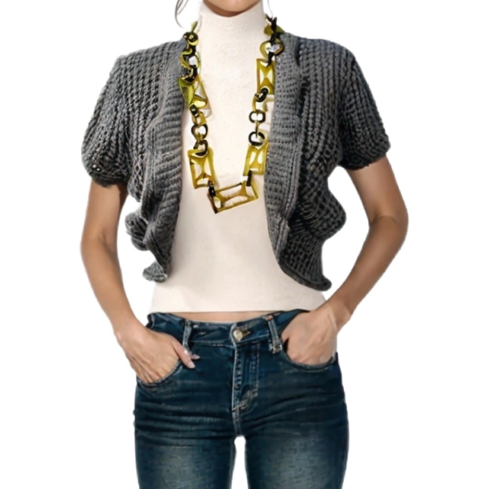 Red Paint Crochet Bolero Shrug Cardigan in Khaki Size M